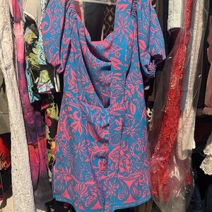 Lilly Pulitzer Blue and Pink Leaf Print Dress